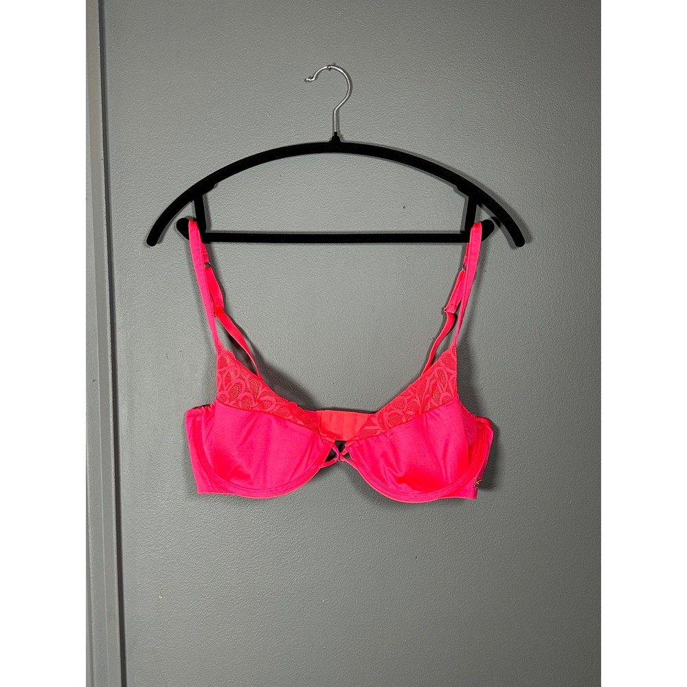 Savage X Fenty Bra 38C Not Sorry Neon Pink Half Cup with Lace Intimates wired